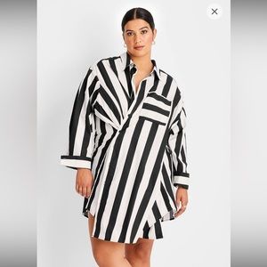 Woman’s plus size striped asymmetrical long sleeve shirt dress